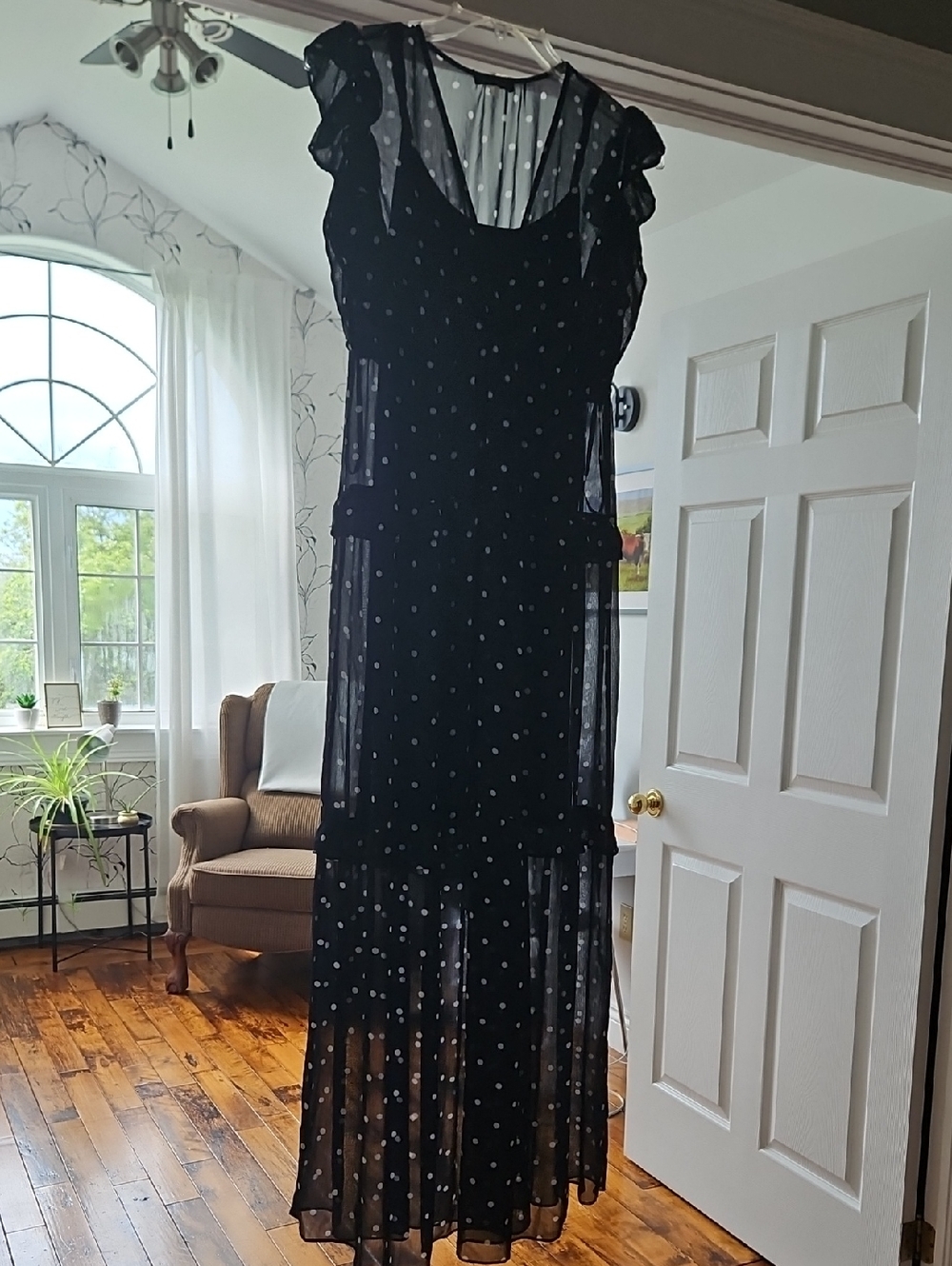Navy Sheer Polka Dot Maxi Dress